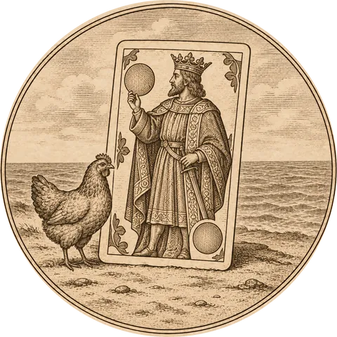 The King of Diamonds: One old Spanish-suited playing card, the king of coins: a crowned king holding a large coin
